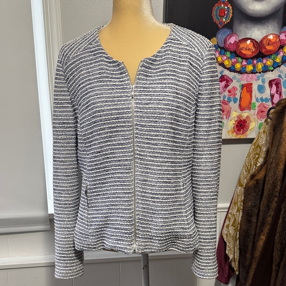 Adrienne Vittadini Blue and White Striped Blazer